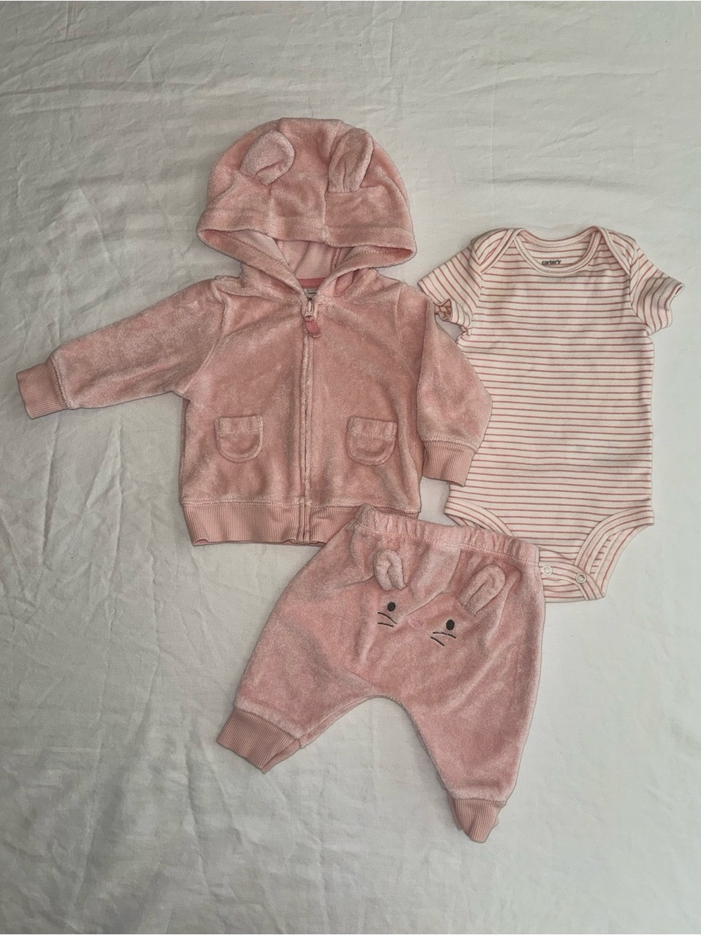 Carter’s Baby Girl Bunny Sweater, bodysuit, pants Set for fall winter | 3M